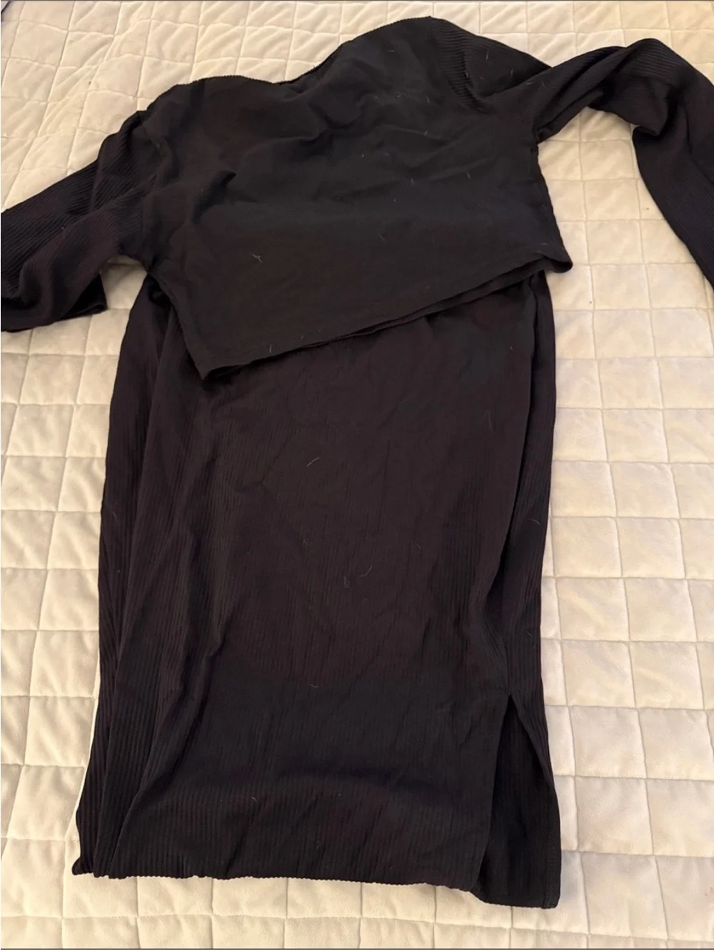Black Ribbed Midi Skirt and crop top 2 piece set